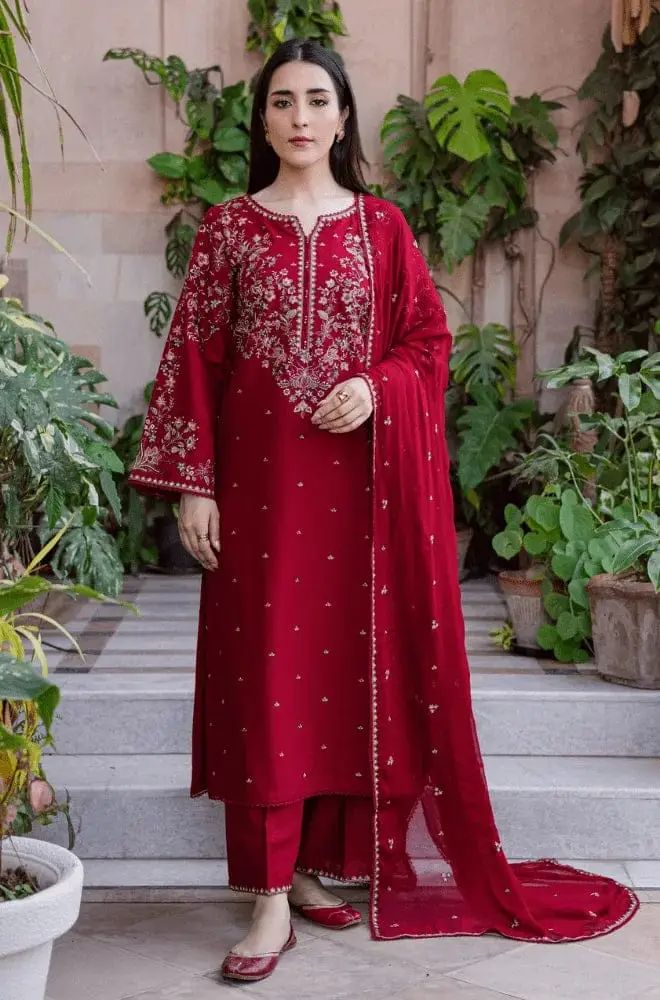 3 Pcs Women's Unstitched Embroidered Suit - Image 2