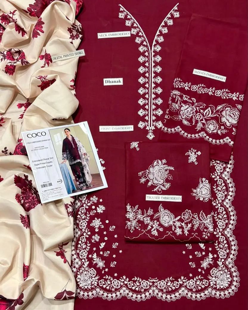 3 Pcs Women's Unstitched Embroidered Suit - Image 3