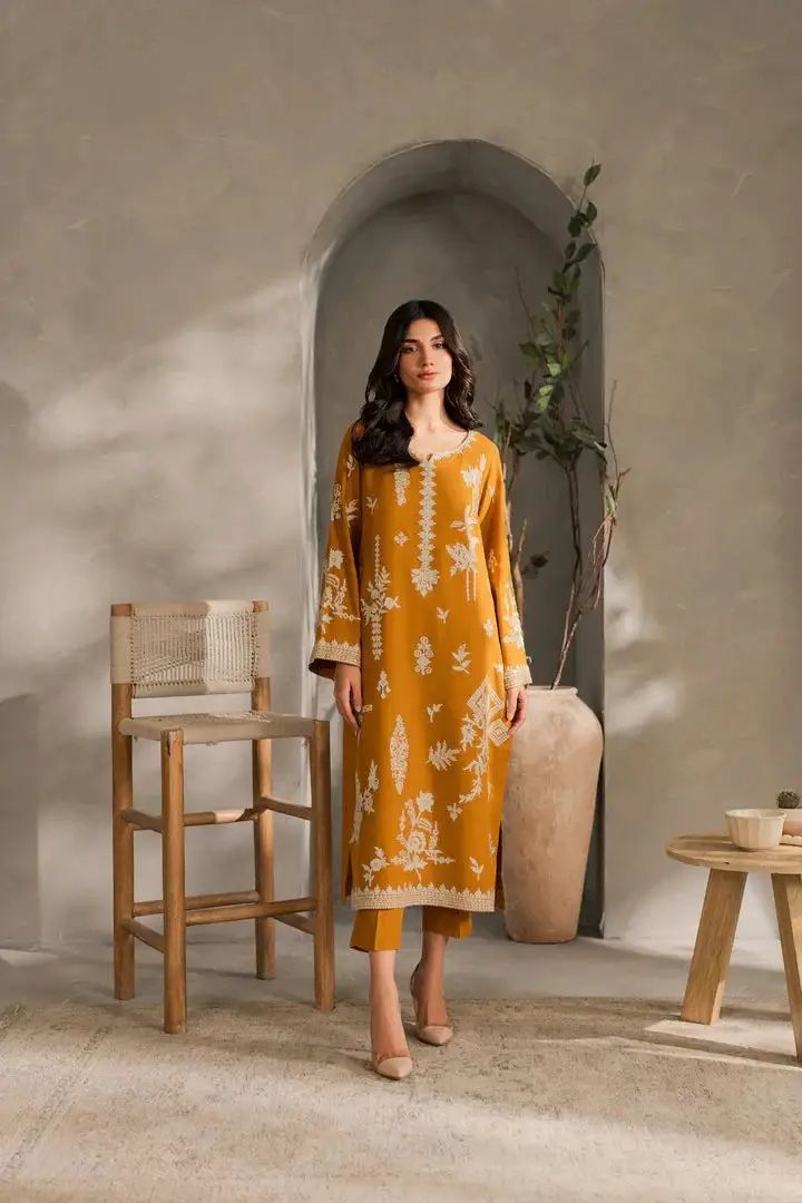 3 Pcs Women's Unstitched Embroidered Suit - Image 2