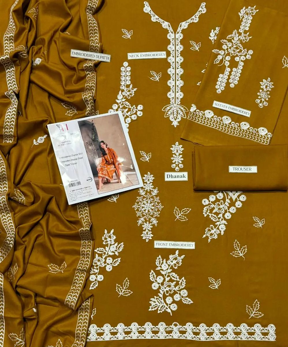 3 Pcs Women's Unstitched Embroidered Suit - Image 3