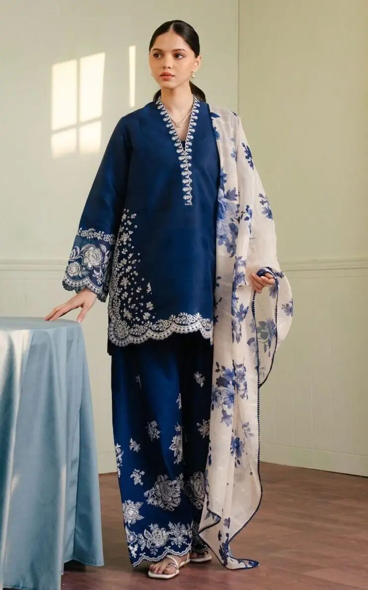 3 Pcs Women's Unstitched Embroidered Suit