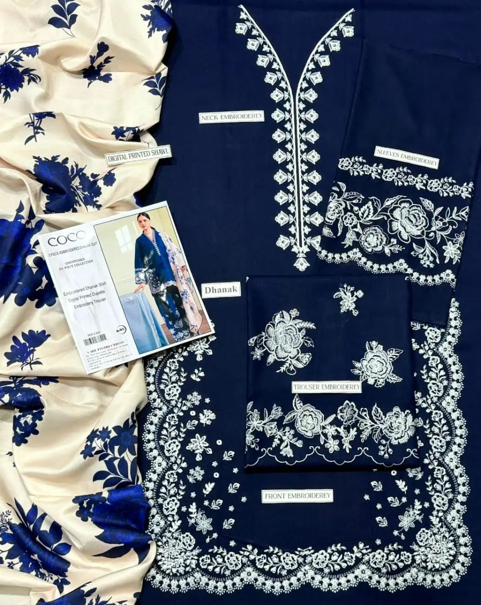 3 Pcs Women's Unstitched Embroidered Suit - Image 3