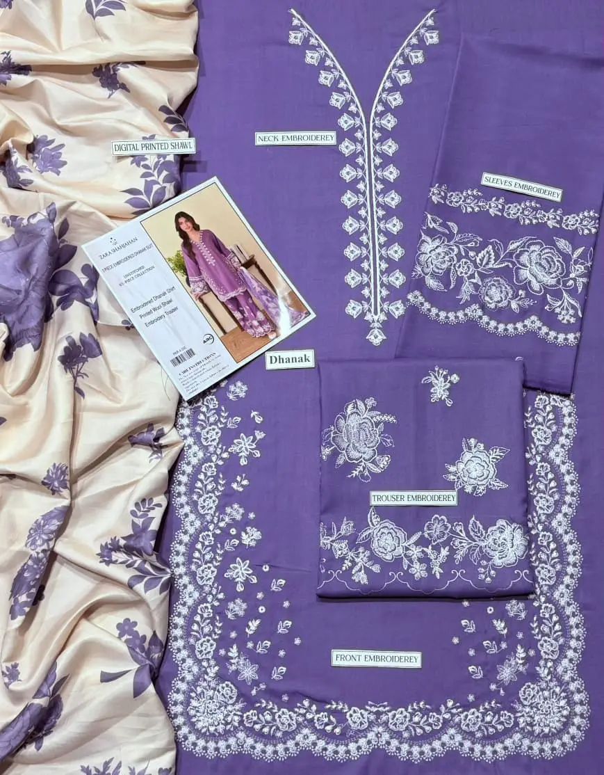 3 Pcs Women's Unstitched Embroidered Suit - Image 3