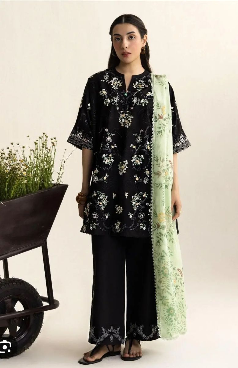 3 Pcs Women's Unstitched Embroidered Suit - Image 2