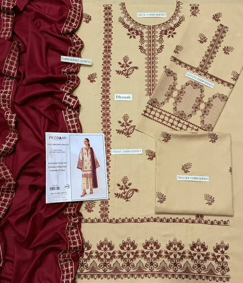 3 Pcs Women's Unstitched Embroidered Suit - Image 3