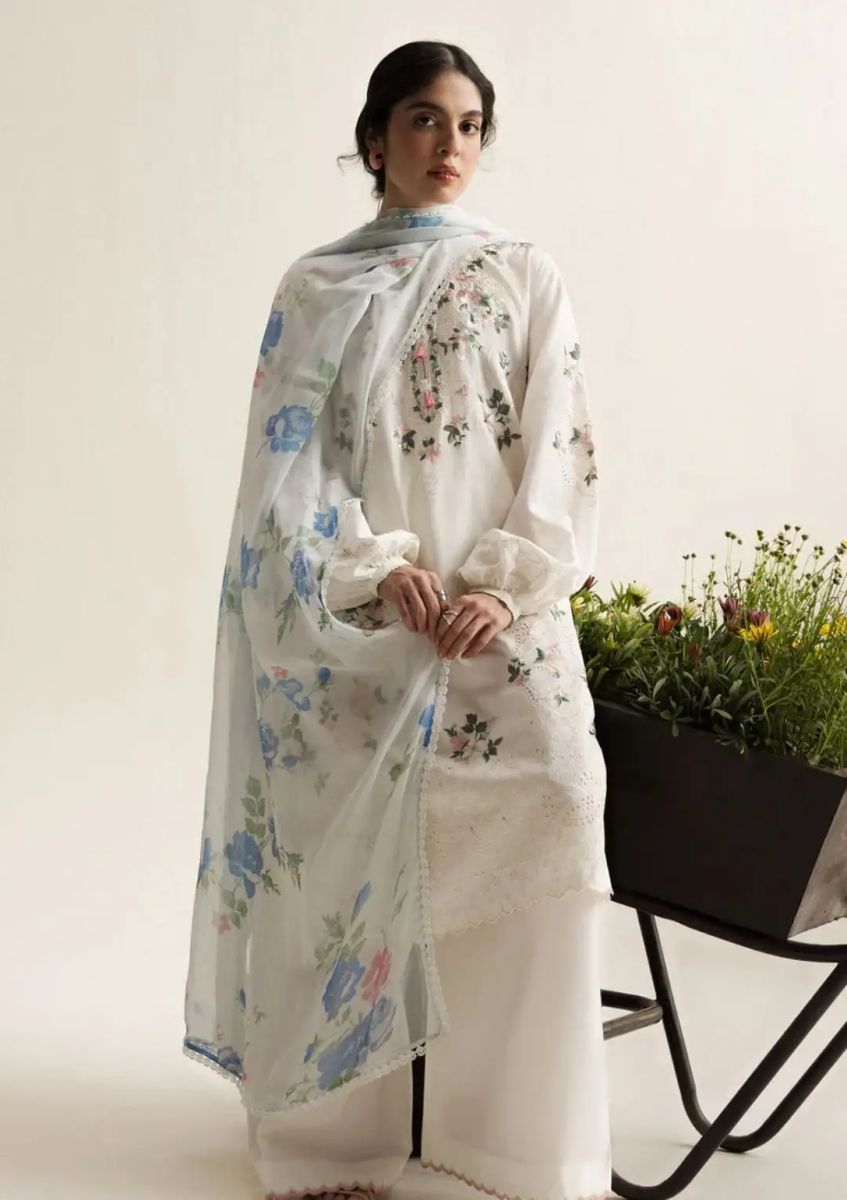 3 Pcs Women's Unstitched Embroidered Suit - Image 2