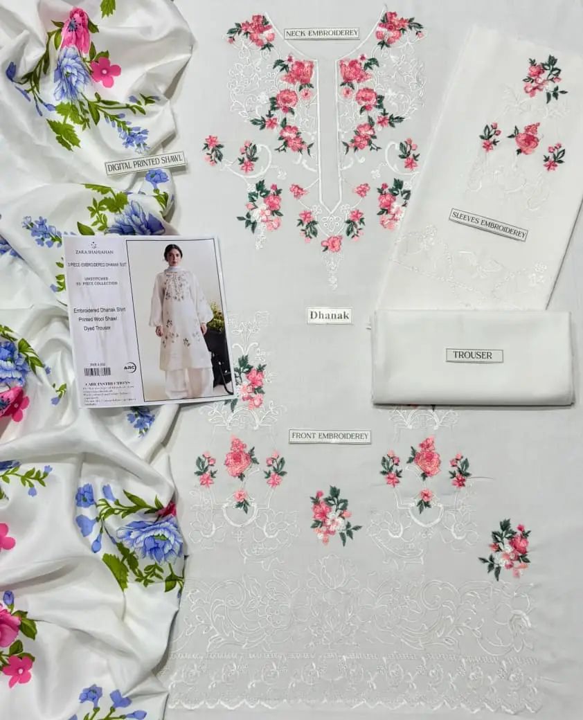 3 Pcs Women's Unstitched Embroidered Suit - Image 3