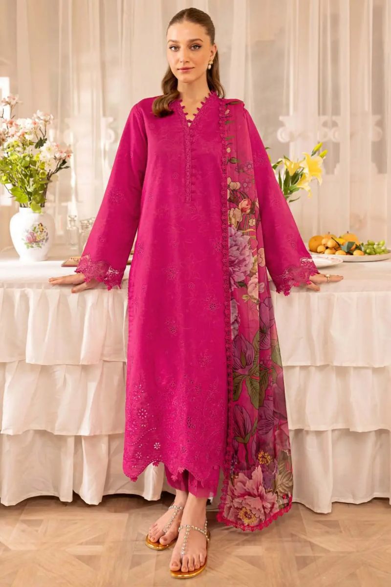 3 Pcs Women's Unstitched Embroidered Suit - Image 2