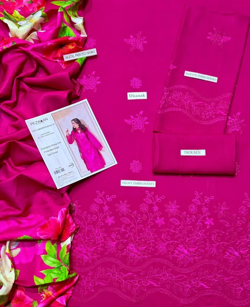 3 Pcs Women's Unstitched Embroidered Suit - Image 3