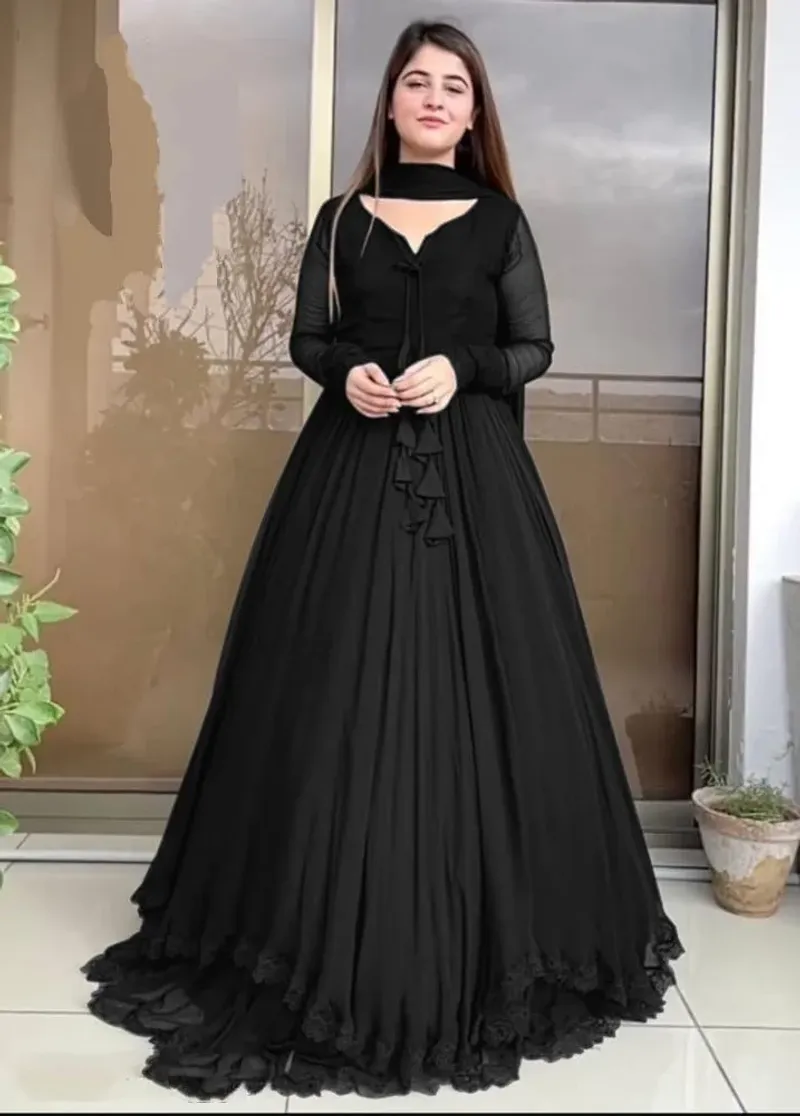Black Chiffon 3-Piece Maxi Suit for Women - Image 2