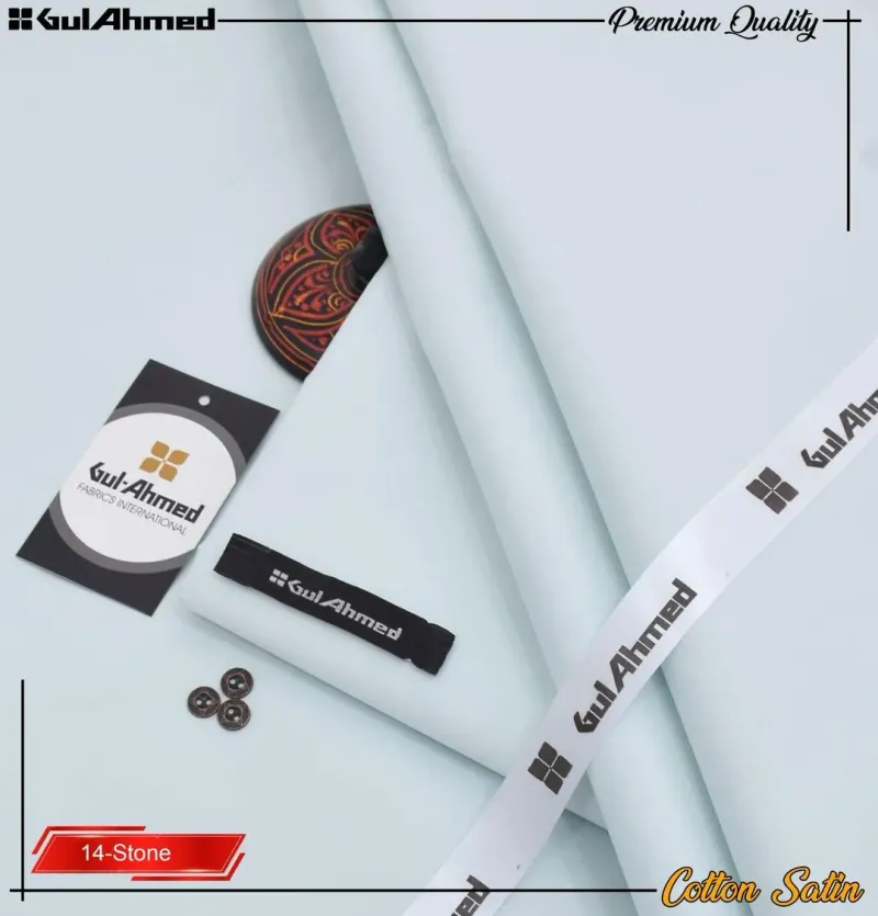 GulAhmed Cotton Satin Suit 14 Stone Silver - Image 2