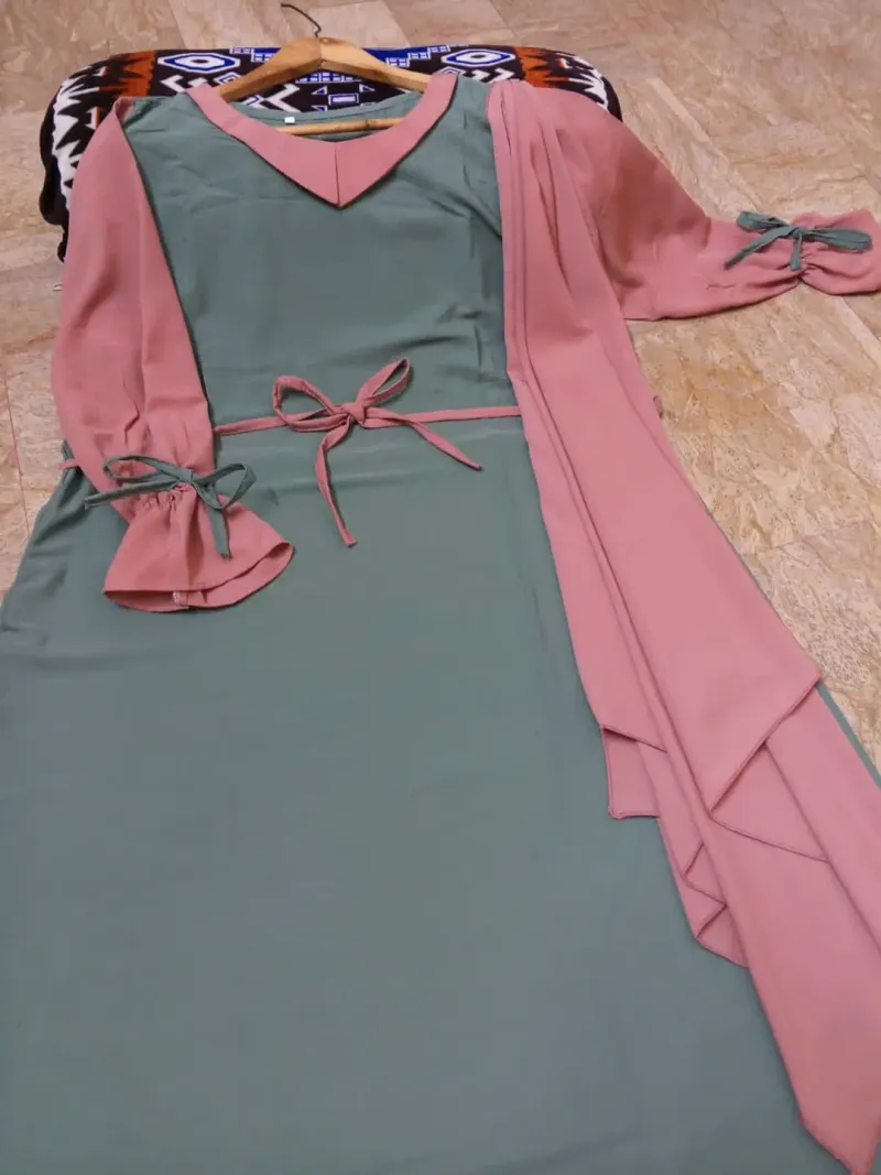 Abaya for Women with Belt & Stroller | Collar Abaya in Soft Wool Peach Fabric | Ready to Wear Abaya - Image 5