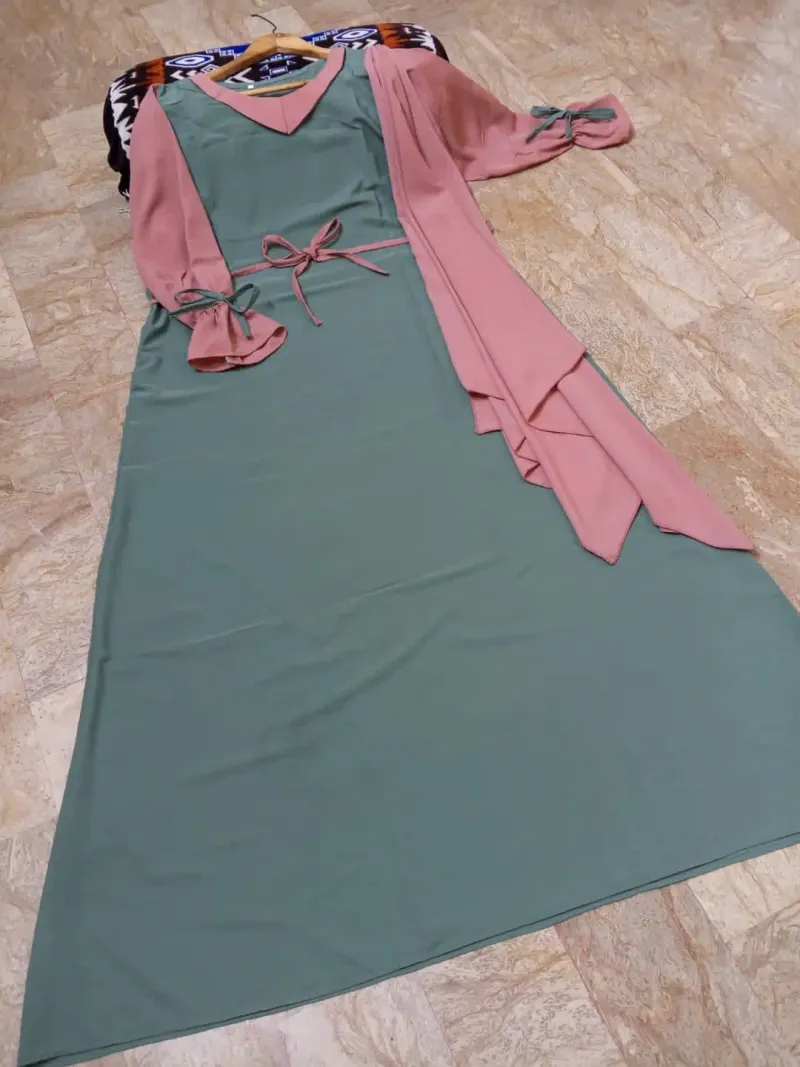 Abaya for Women with Belt & Stroller | Collar Abaya in Soft Wool Peach Fabric | Ready to Wear Abaya - Image 6