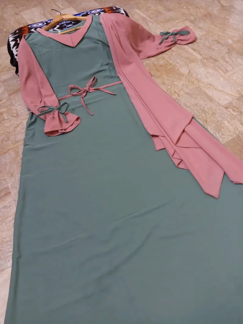 Abaya for Women with Belt & Stroller | Collar Abaya in Soft Wool Peach Fabric | Ready to Wear Abaya - Image 7