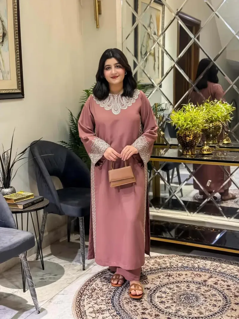 Stylish Women’s Stitched Cotton Embroidered Shirt And Trouser Set - 2 Pcs - Image 2