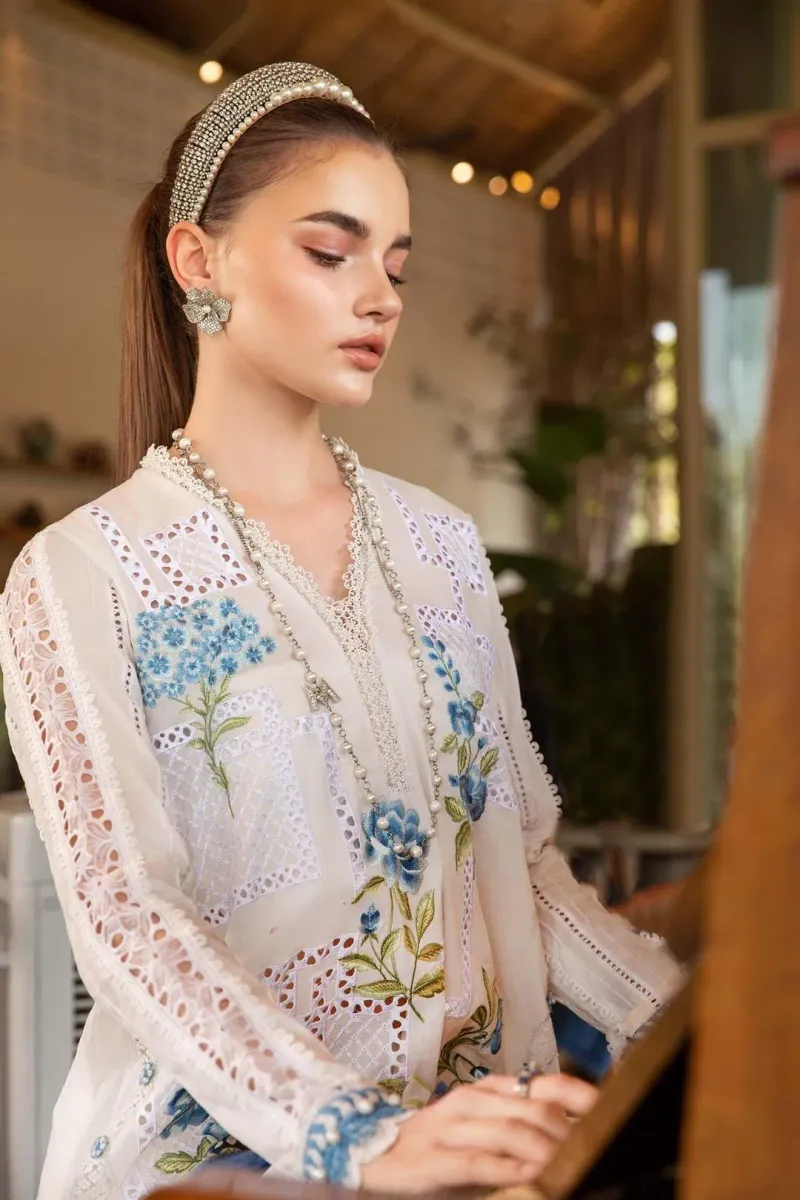 Digital Printed Lawn 3Pc Set Pink Blue Floral - Image 2
