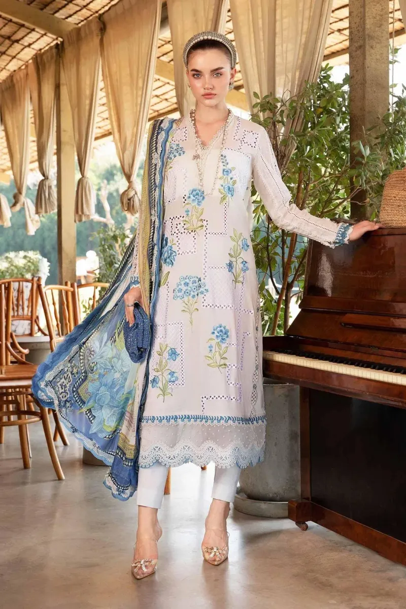 Digital Printed Lawn 3Pc Set Pink Blue Floral - Image 3
