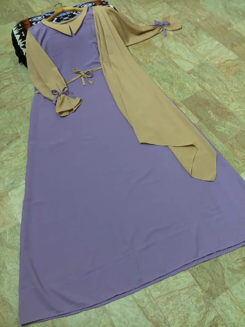 Abaya for Women with Belt & Stroller | Collar Abaya in Soft Wool Peach Fabric | Ready to Wear Abaya - Image 6