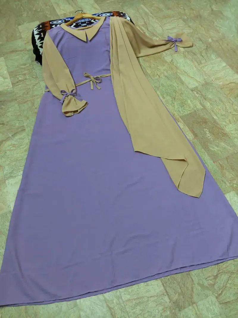 Abaya for Women with Belt & Stroller | Collar Abaya in Soft Wool Peach Fabric | Ready to Wear Abaya - Image 7