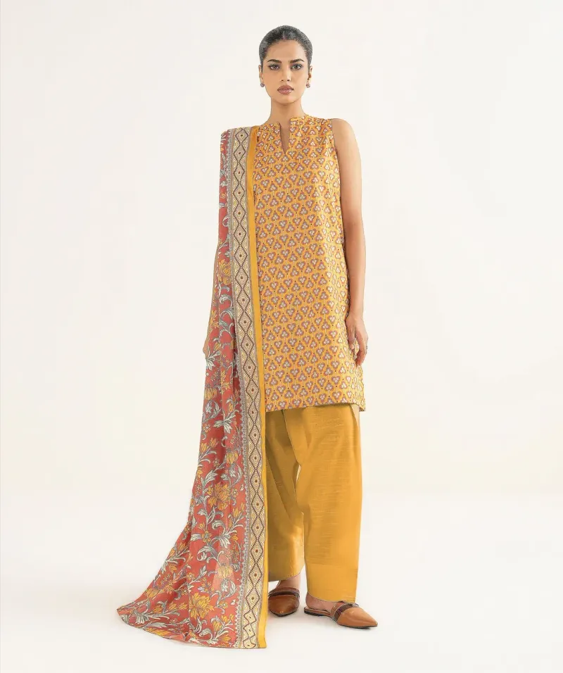 Golden Printed Dobby Lawn 3Pcs Set