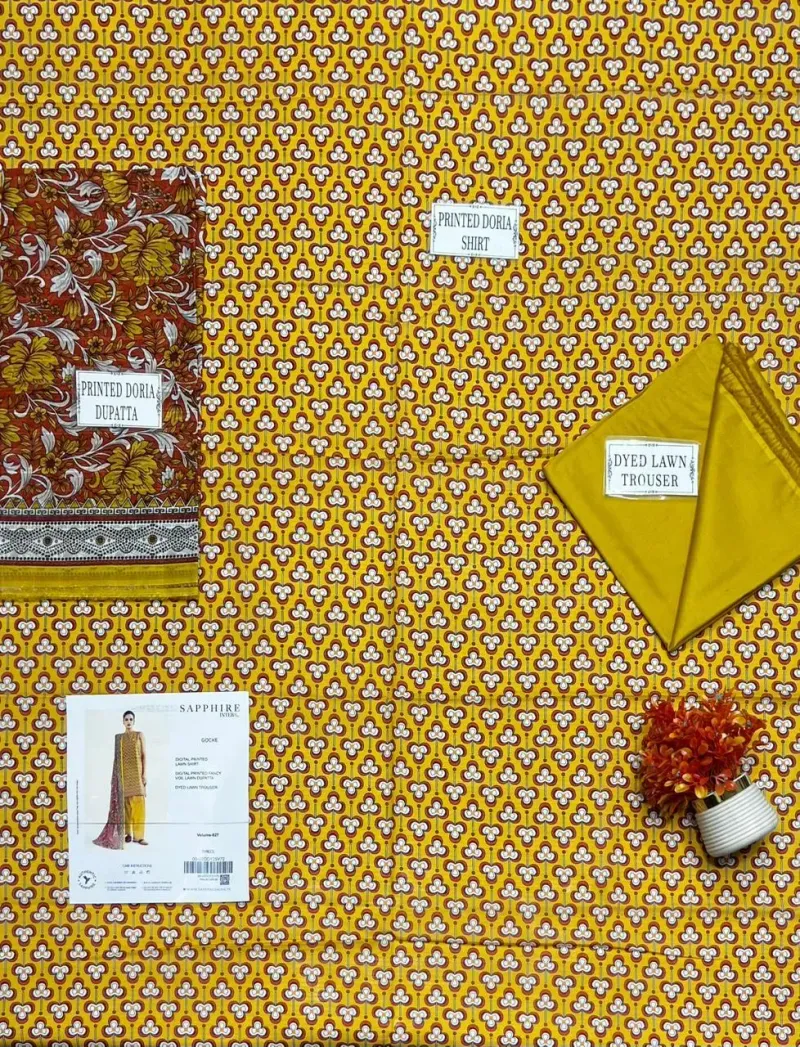 Golden Printed Dobby Lawn 3Pcs Set - Image 3