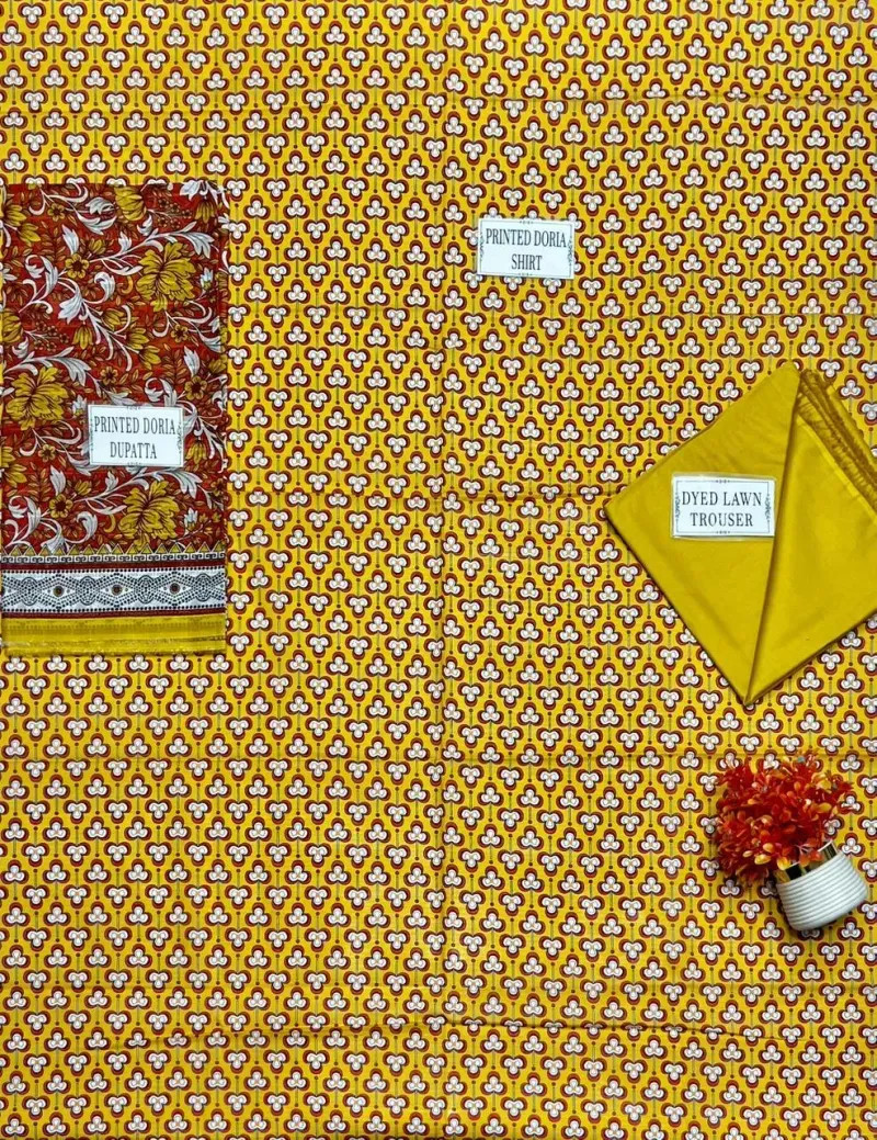 Golden Printed Dobby Lawn 3Pcs Set - Image 4