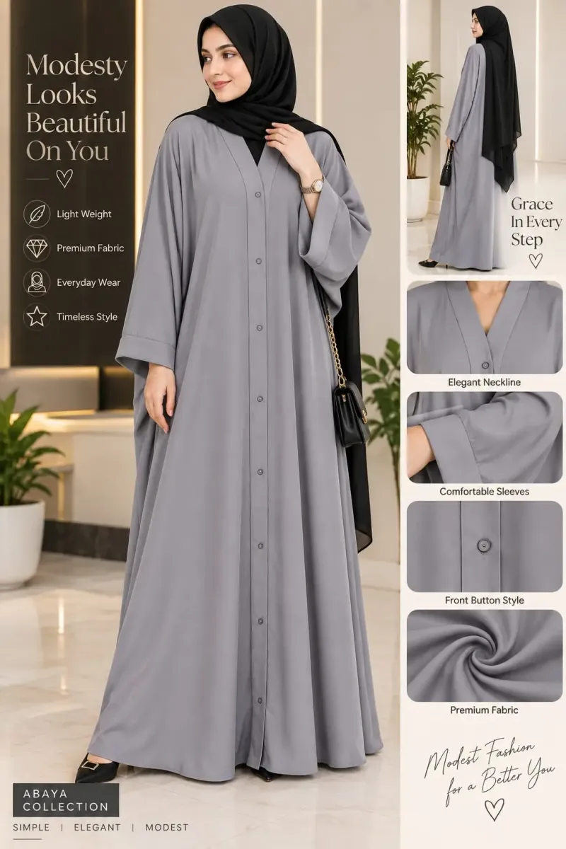 Nida Plain Classic Abaya - Image 2
