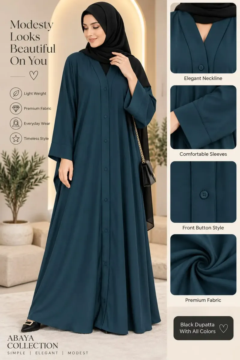 Nida Plain Classic Abaya - Image 3