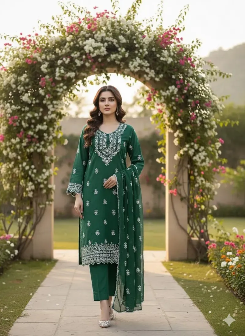Green Handwork Chiffon Suit for Women