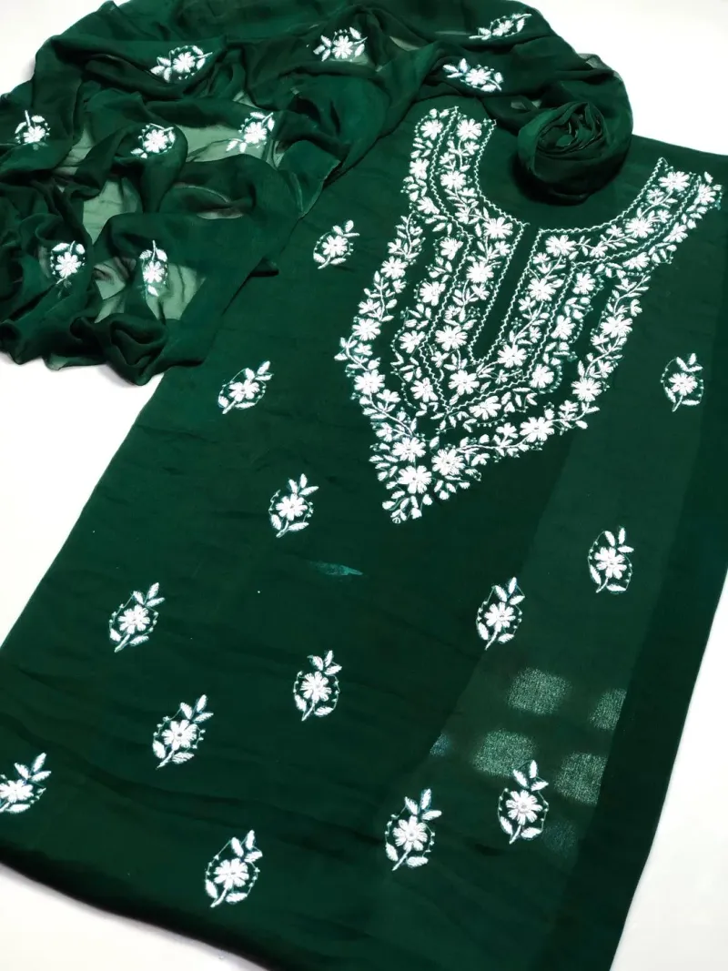 Green Handwork Chiffon Suit for Women - Image 2
