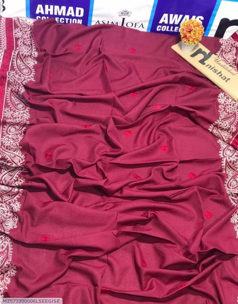 Maroon Swiss Lawn Shawl with White Paisley Border - Image 4