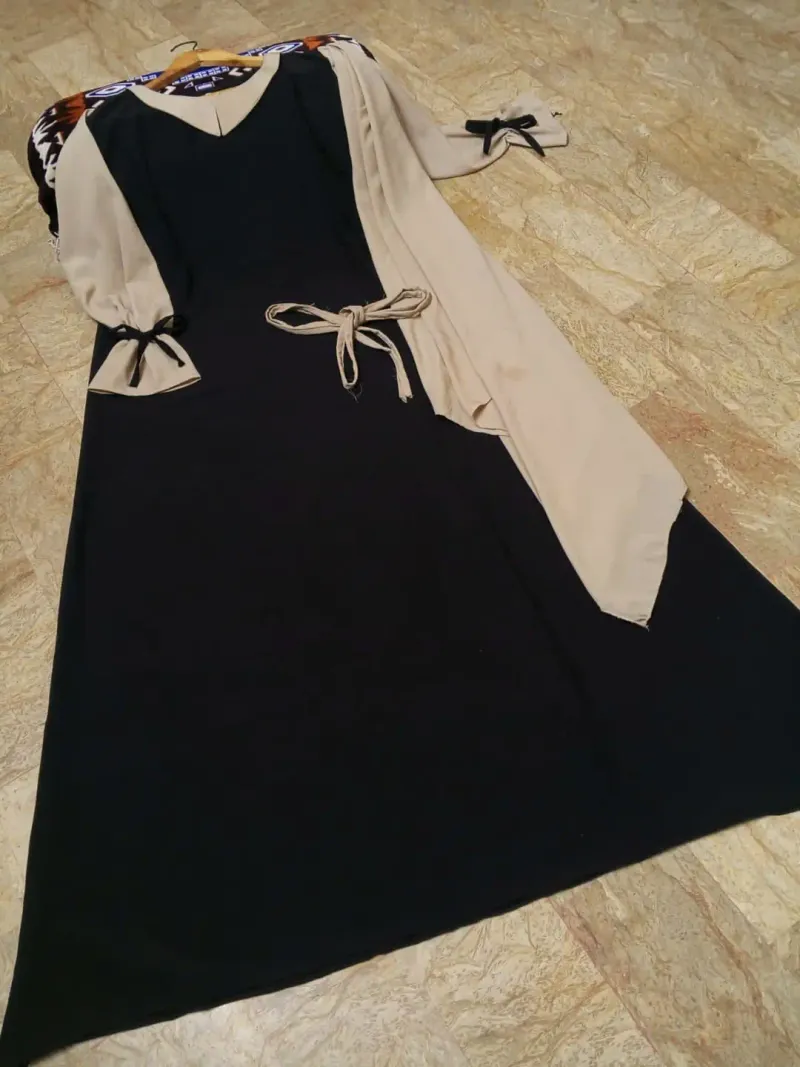 Abaya for Women with Belt & Stroller | Collar Abaya in Soft Wool Peach Fabric | Ready to Wear Abaya - Image 5