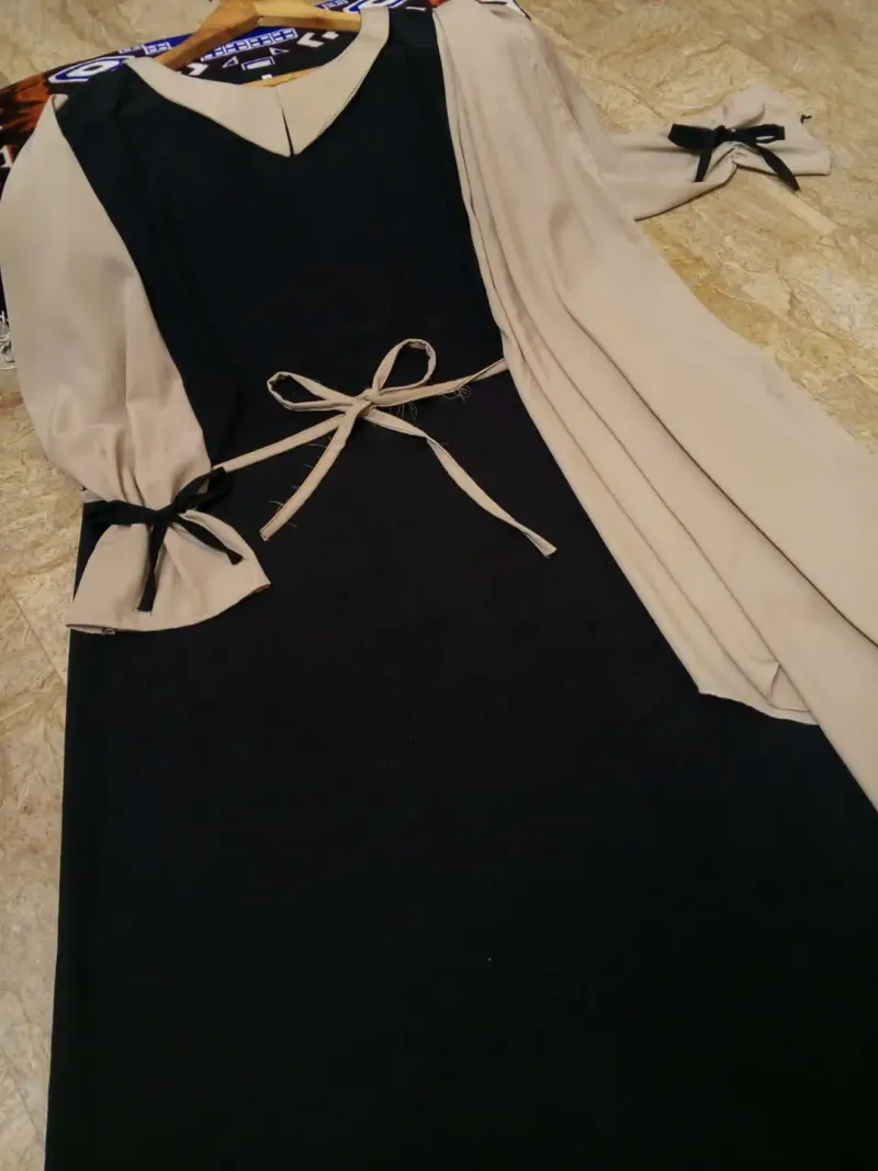 Abaya for Women with Belt & Stroller | Collar Abaya in Soft Wool Peach Fabric | Ready to Wear Abaya - Image 7