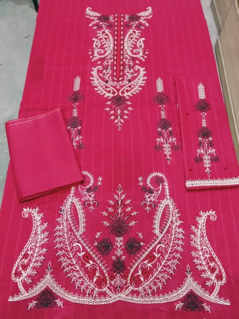 Maroon Embroidered Lawn 3Pcs Set for Women - Image 2
