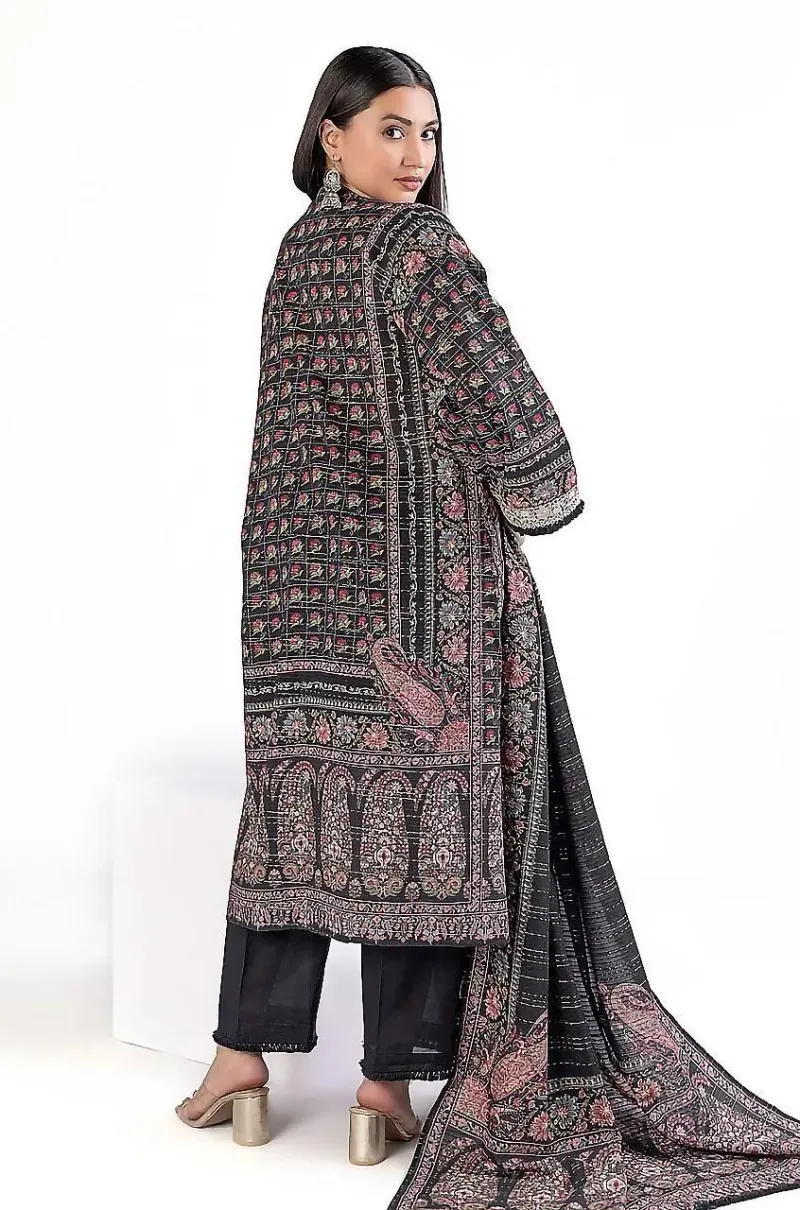 Black Printed 3-Piece Khaddar Suit for Women - Image 2