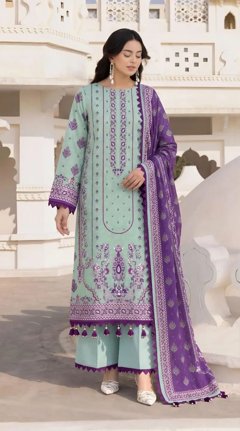 Purple Printed Lawn 3Pcs Set for Women - Image 2