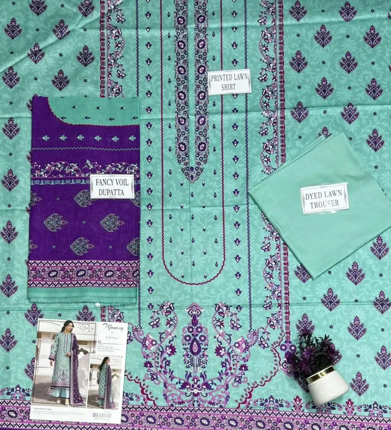 Purple Printed Lawn 3Pcs Set for Women - Image 4
