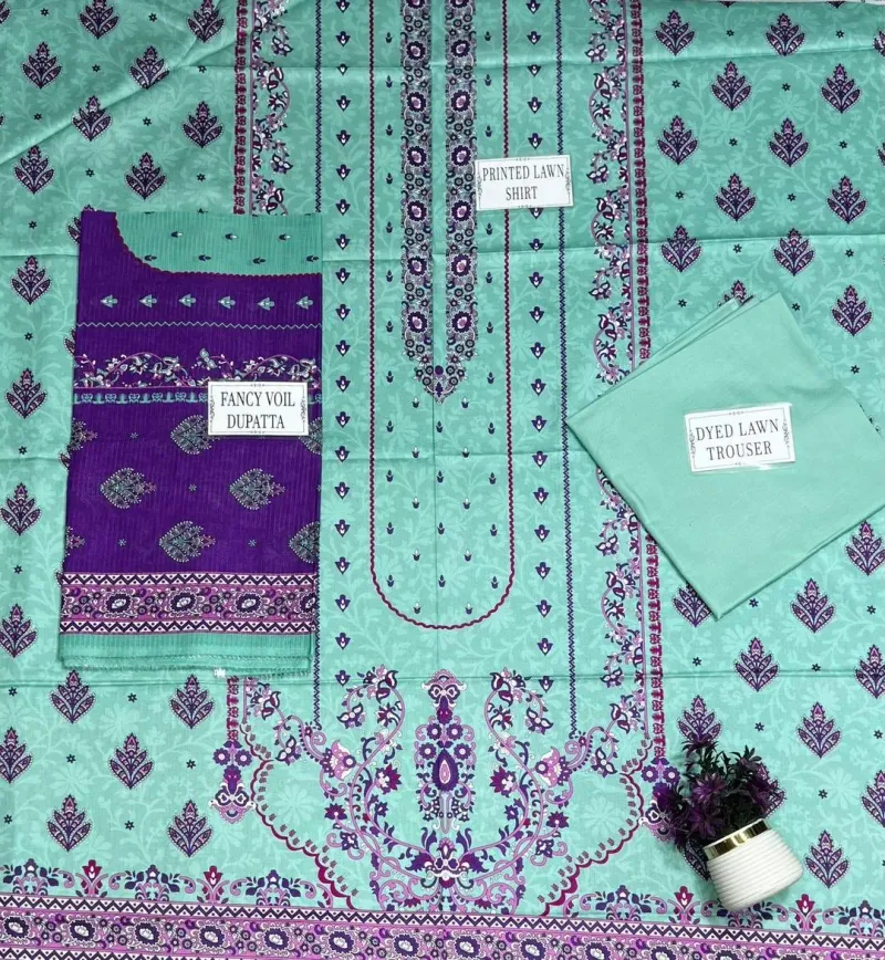 Purple Printed Lawn 3Pcs Set for Women - Image 5