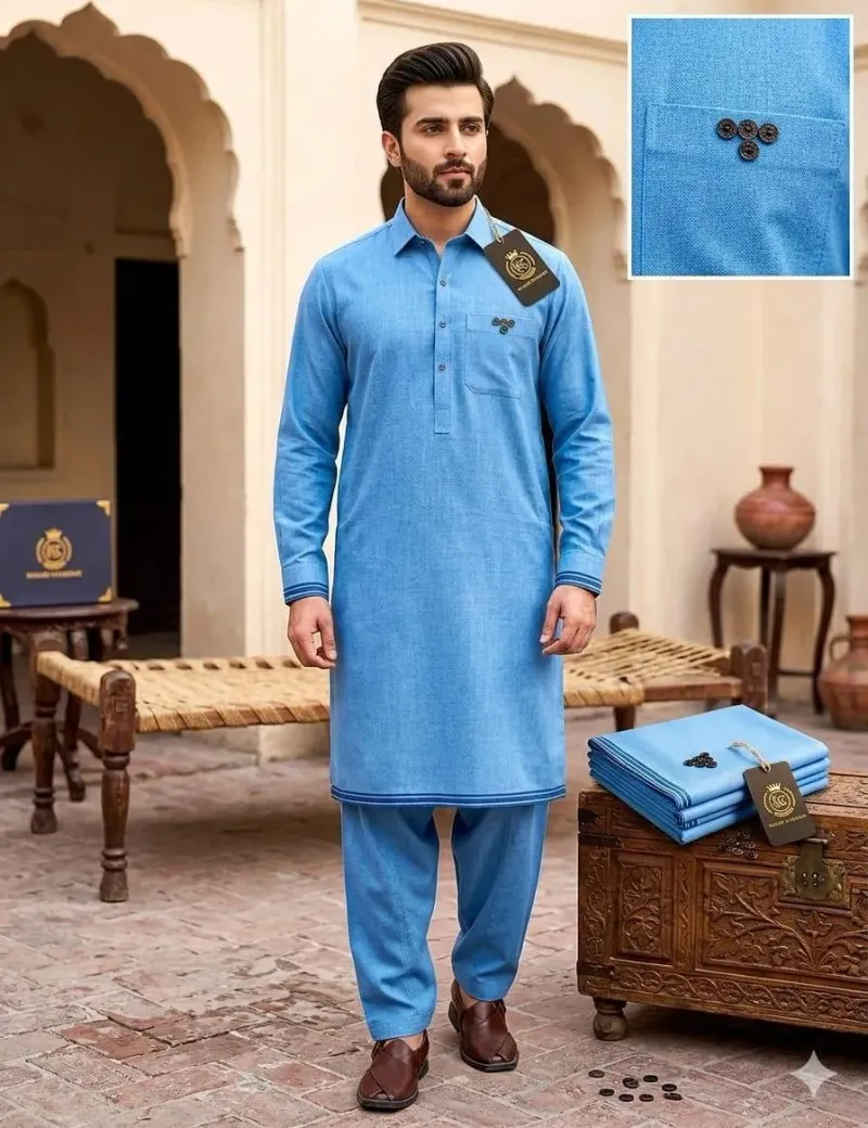 Men's Unstitched Wash & Wear Blue Suit Fabric - Image 3