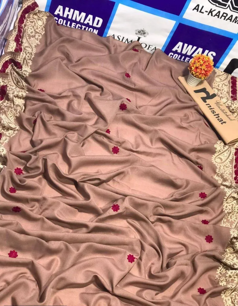 Brown Swiss Embroidered Shawl 2.5 Gazz Elegant Durable - Image 2