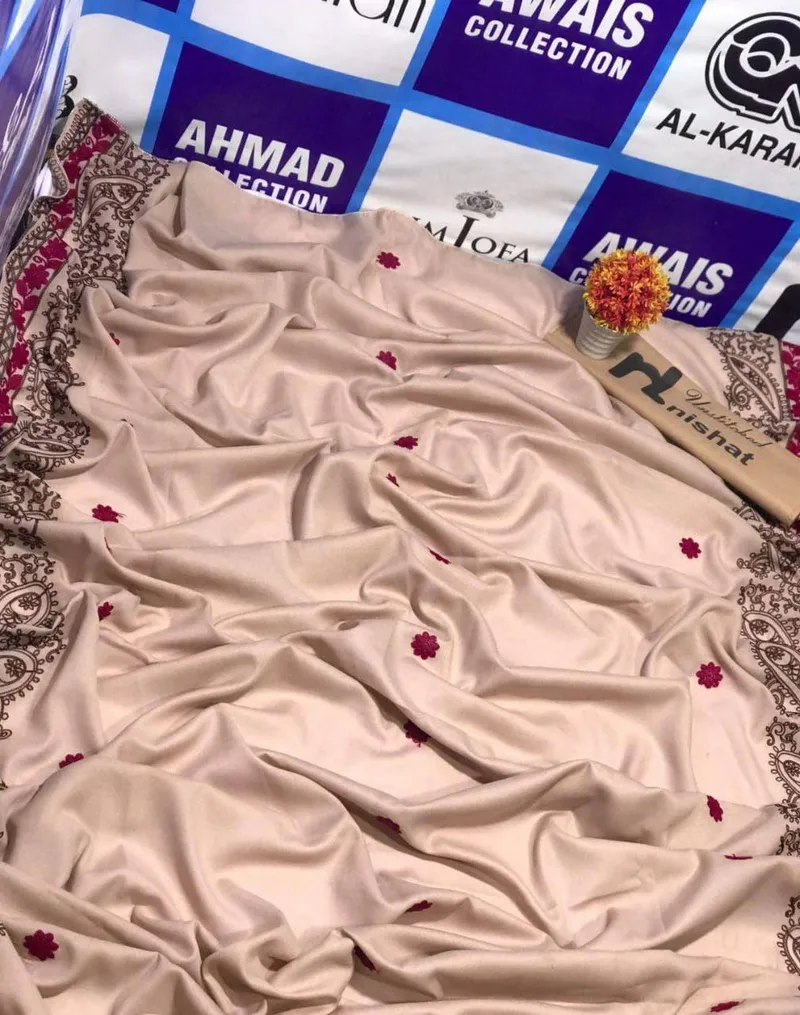 Brown Swiss Embroidered Shawl 2.5 Gazz Elegant Durable - Image 3