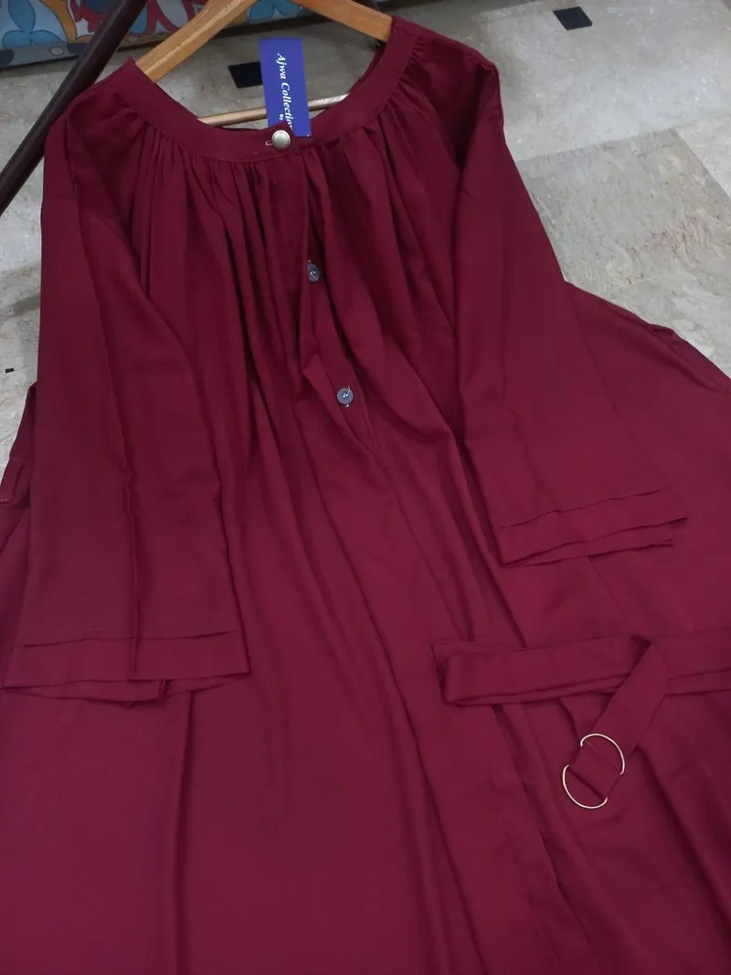 Burgundy Georgette Full Abaya with Belt for Women - Image 3