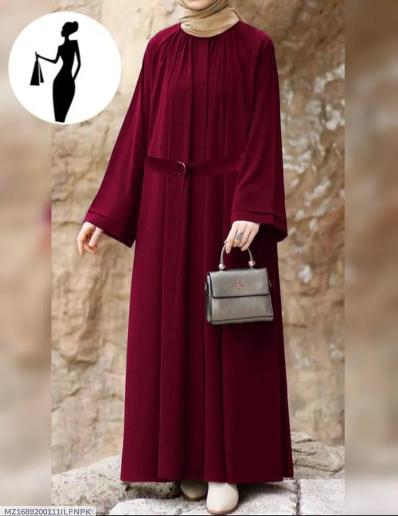 Burgundy Georgette Full Abaya with Belt for Women - Image 4