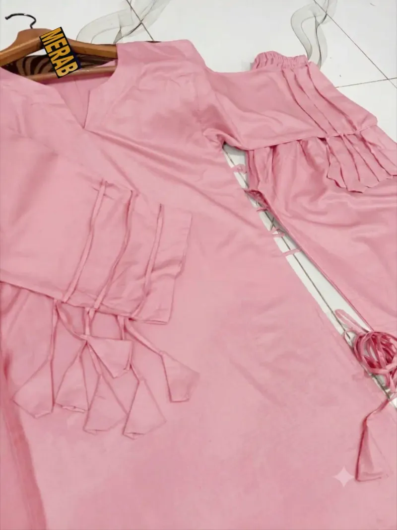 3 Pcs Women's Stitched Linen Plain Suit - Image 4