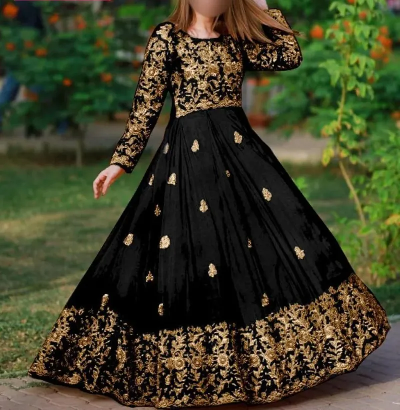 2 Pcs Women's Stitched Shamoz Silk Embroidered Maxi Suit - Image 2