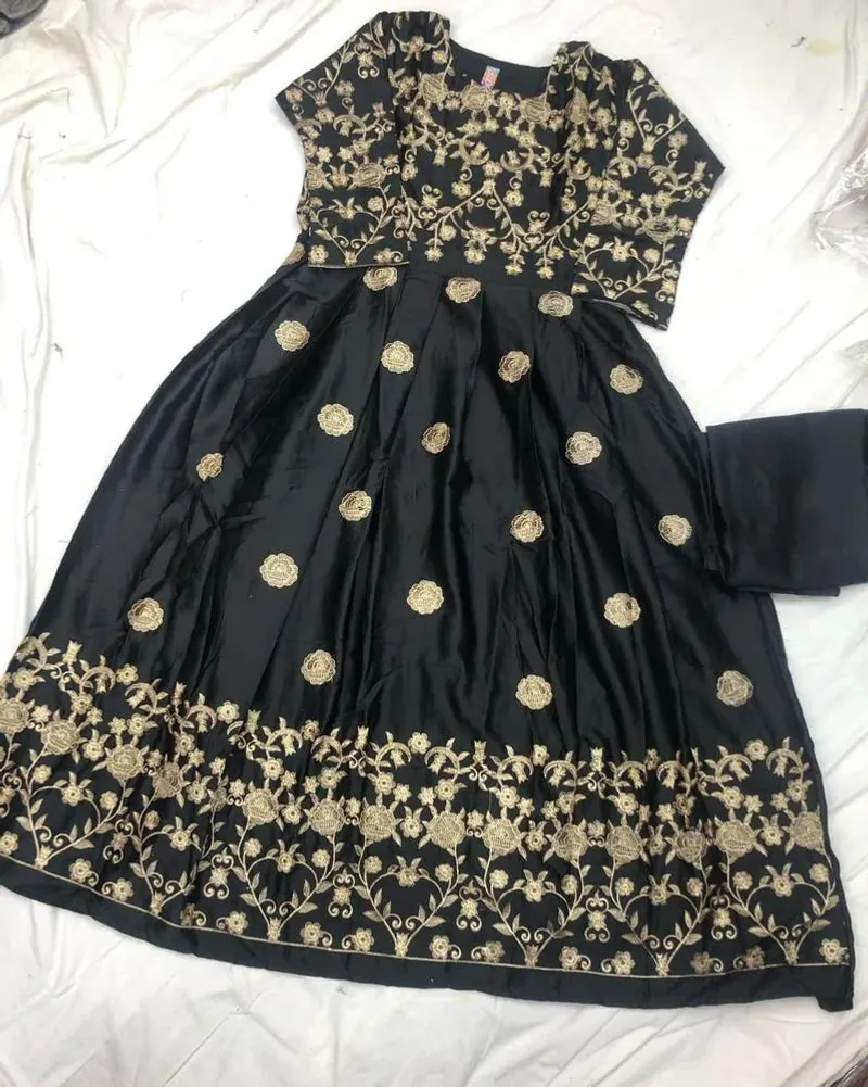 2 Pcs Women's Stitched Shamoz Silk Embroidered Maxi Suit - Image 3