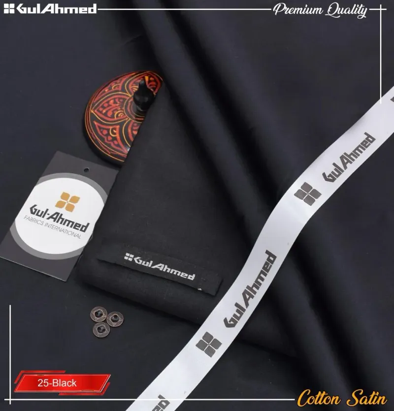 Premium Black Cotton Satin Suit for Men