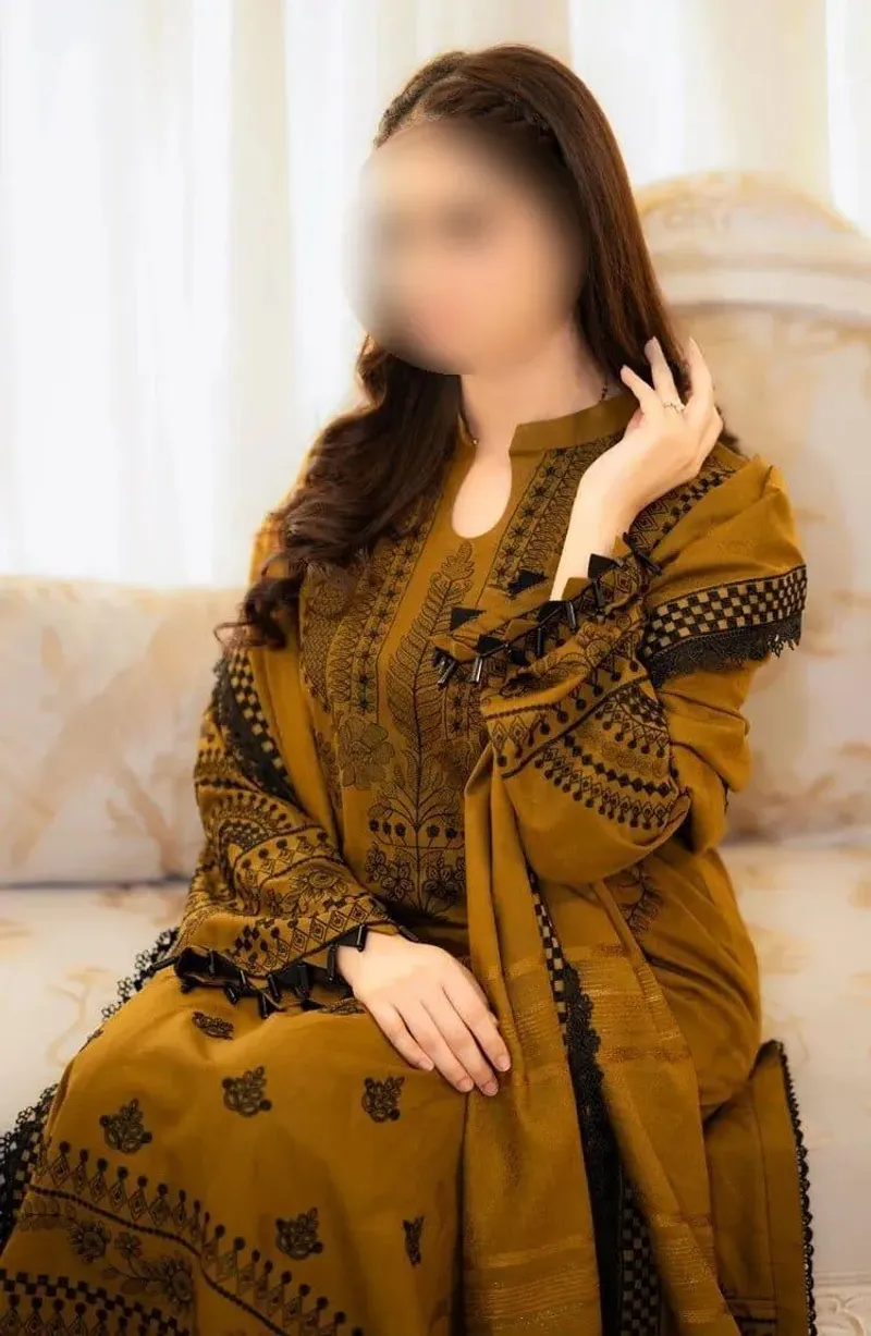 Mustard Embroidered 3-Piece Lawn Suit for Eid Wedding - Image 2