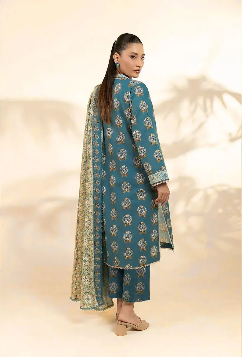 Blue Floral Printed 3-Piece Khaddar Suit for Women - Image 2