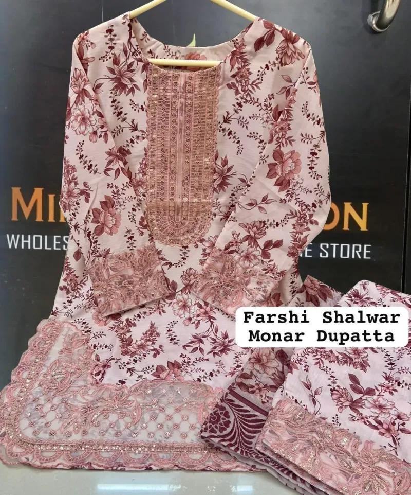 Farshi Shalwar Monar Dupatta 3Pcs Digital Printed